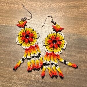 Handcrafted Beaded Earrings - Yellow, Red, Black